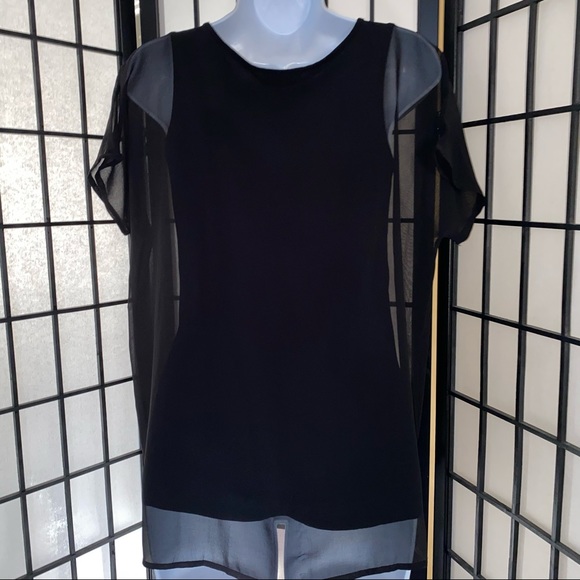 DESIGN HISTORY Blouse Stretchy Tank with Sheer Overlay Black Size S - Picture 2 of 4
